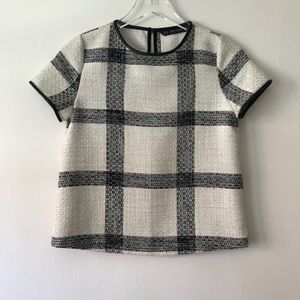 Zara Black and White Plaid Blouse